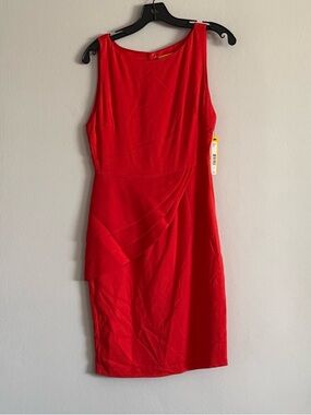 NWT Alice & Olivia Sleeveless Red Draped Peplum Sheath Dress